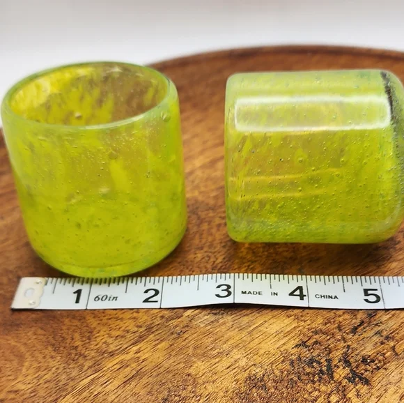 Set of 2 Crate & Barrel Calypso Tealight Votive Candle Holders Neon Yellow Lime - Picture 3 of 7